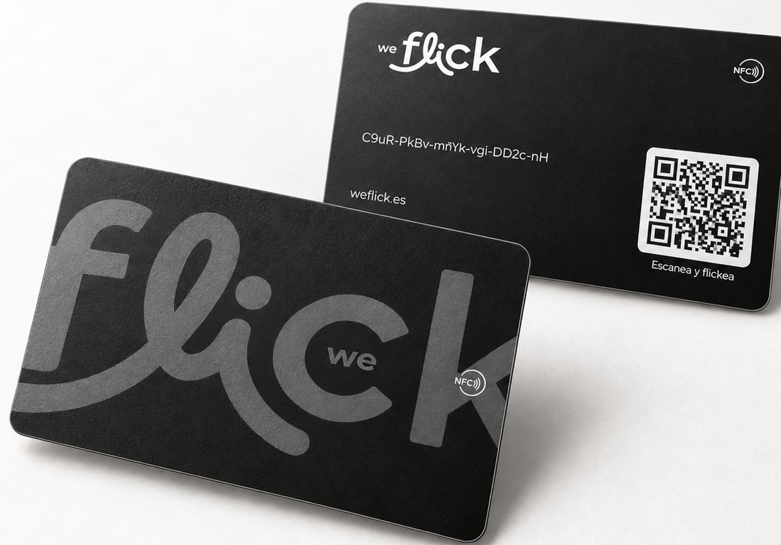 Tarjeta We Flick negra, frente y dorso