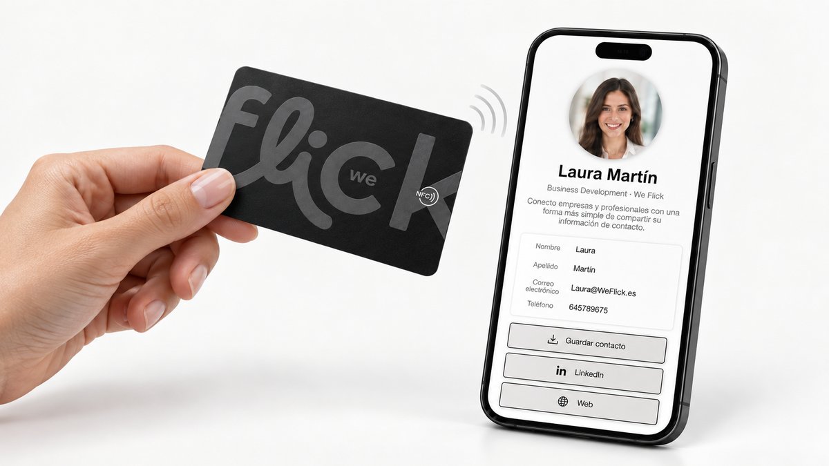 Persona acercando la tarjeta We Flick al teléfono